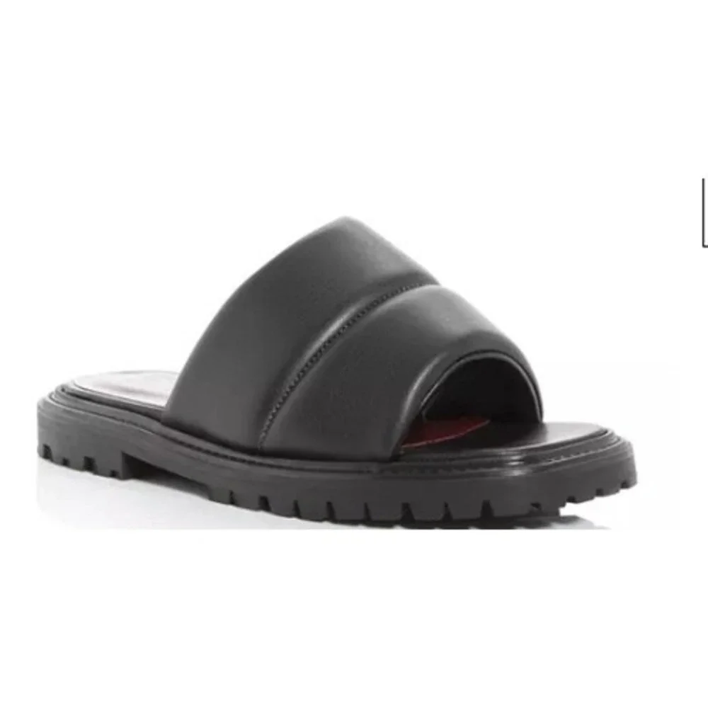 Staud Astro Slide Sandals Black Leather Puffy Padded Platform Lug Sole Slide 39